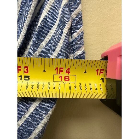 BeachLunchLounge Blue White Striped Linen Blend Cropped Wide Leg Jumpsuit Size M - Picture 12 of 15